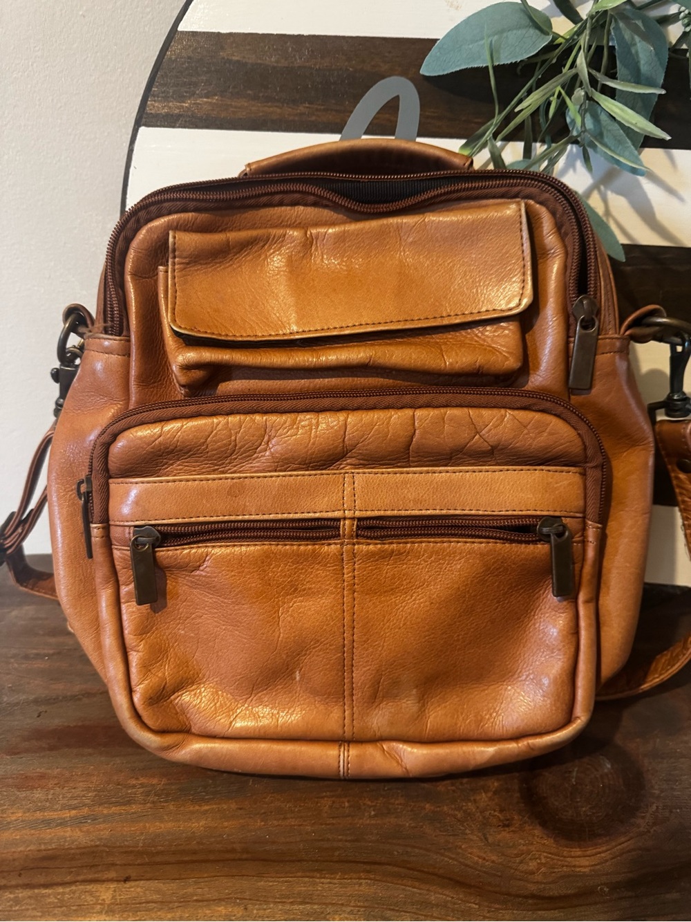 David King Men's Tan Leather Crossbody Bag - Real Leather